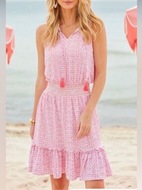 🧡🧡NWOT Cabana Life Orange & White Algarve Sleeveless Ruffle UPF 50+ Dress XL🧡🧡